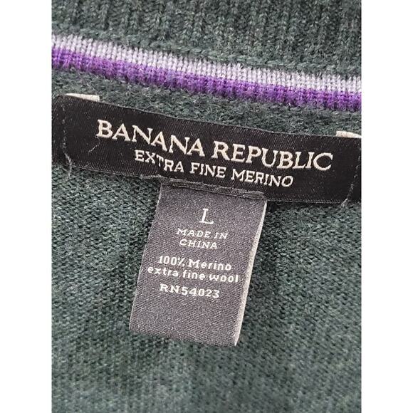 Banana Republic Men's Extra Fine Merino Wool Pullover Sweater Large Green - Picture 9 of 10